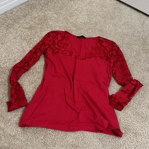 Women’s Red Long Sleeved Lace Top